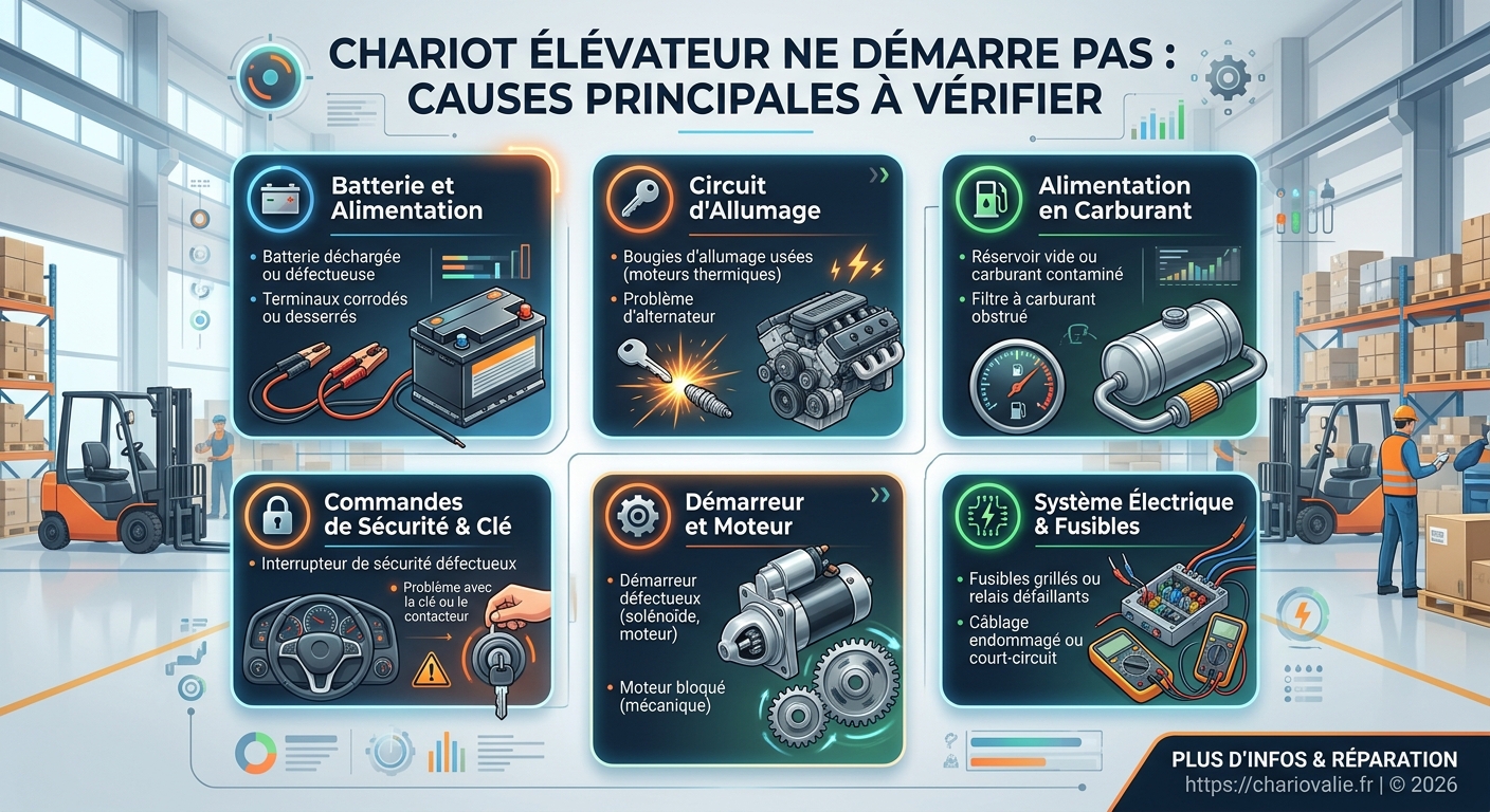 Arbre de décision pour le dépannage d'un chariot élévateur ne démarre pas