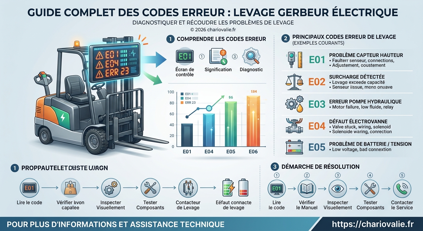Code erreur levage gerbeur électrique : causes et solutions 3 Schéma de résolution des codes erreurs de levage sur gerbeur électrique