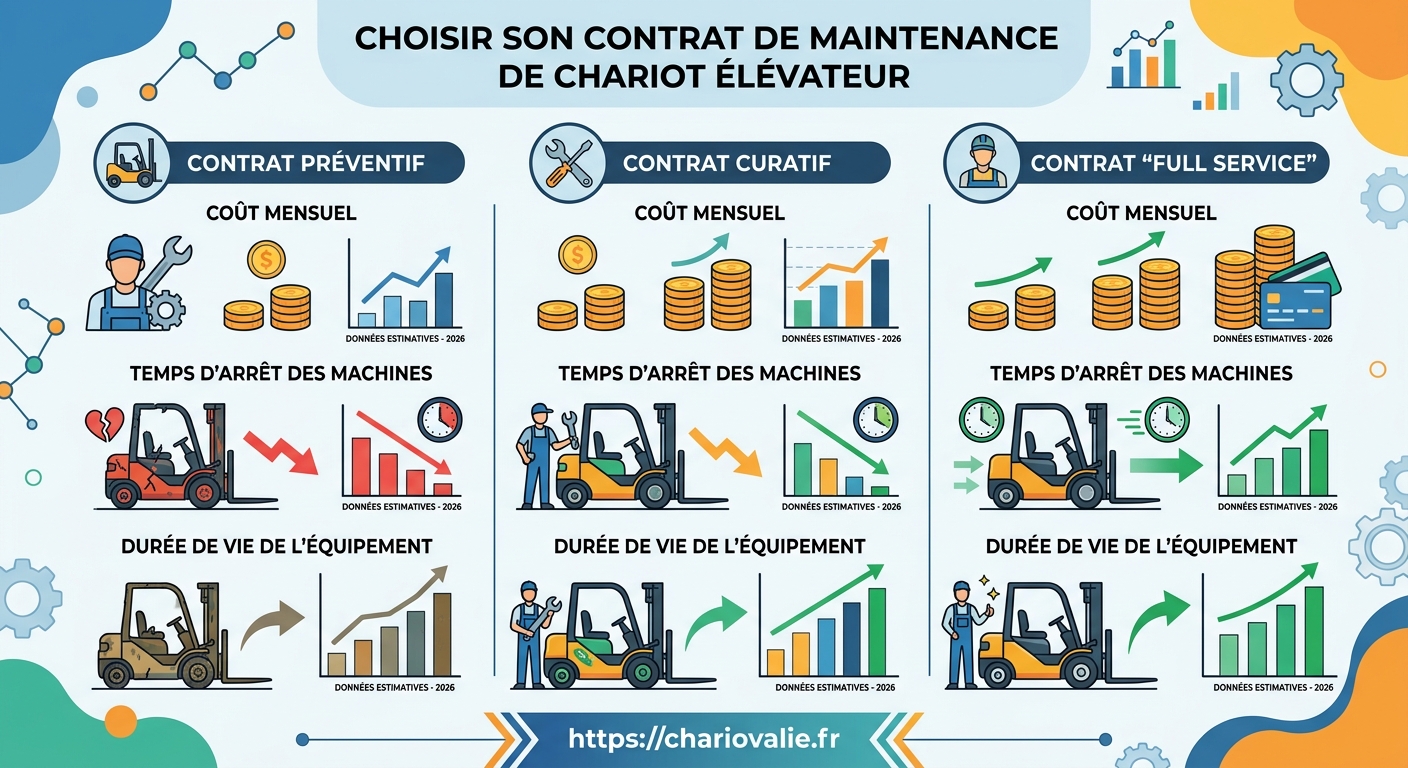 Graphique comparaison TCO contrat maintenance préventive et curative de chariot élévateur sur 5 ans