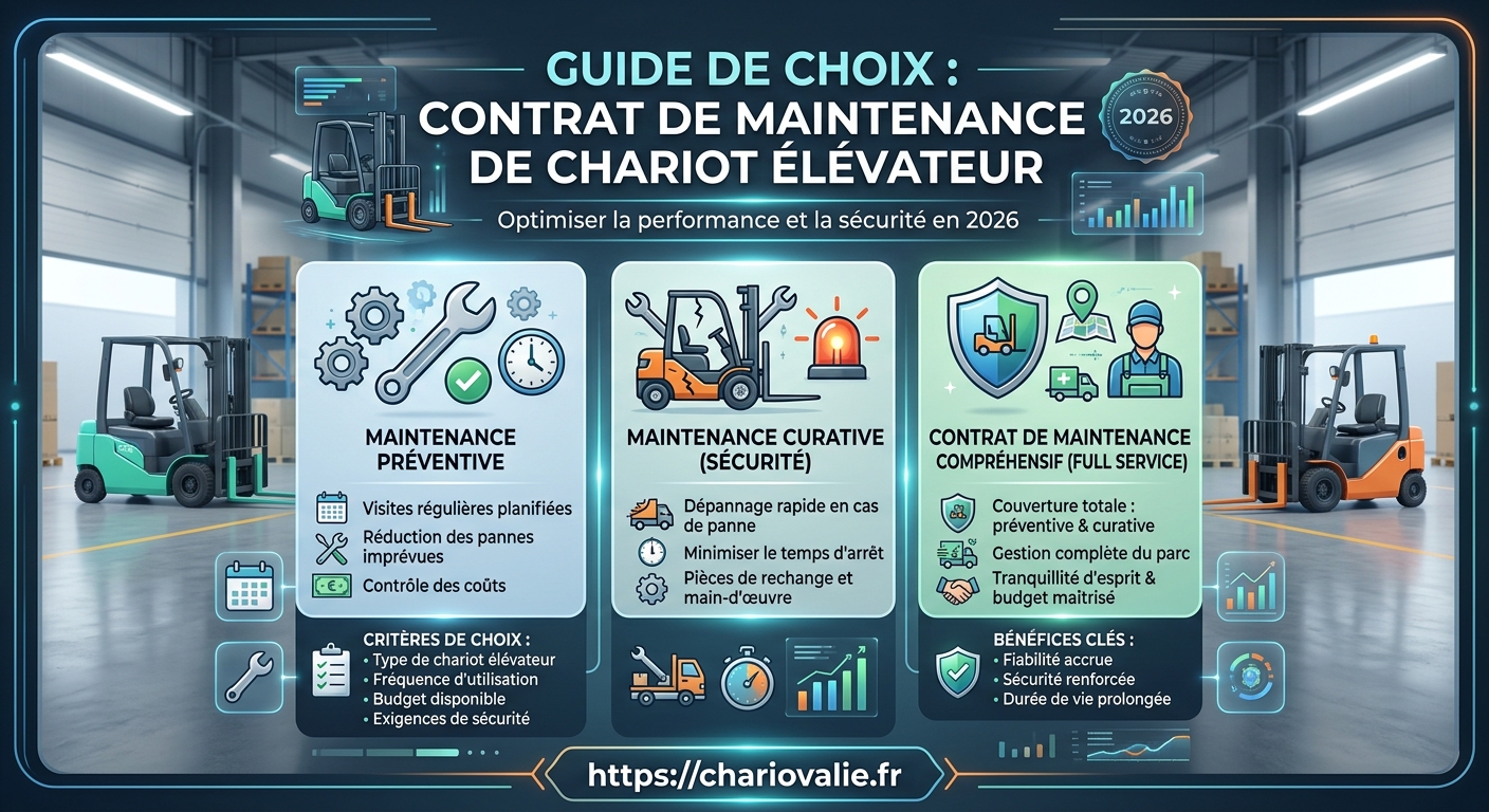 Infographie : arbre de décision pour choisir un contrat de maintenance de chariot élévateur en 2026