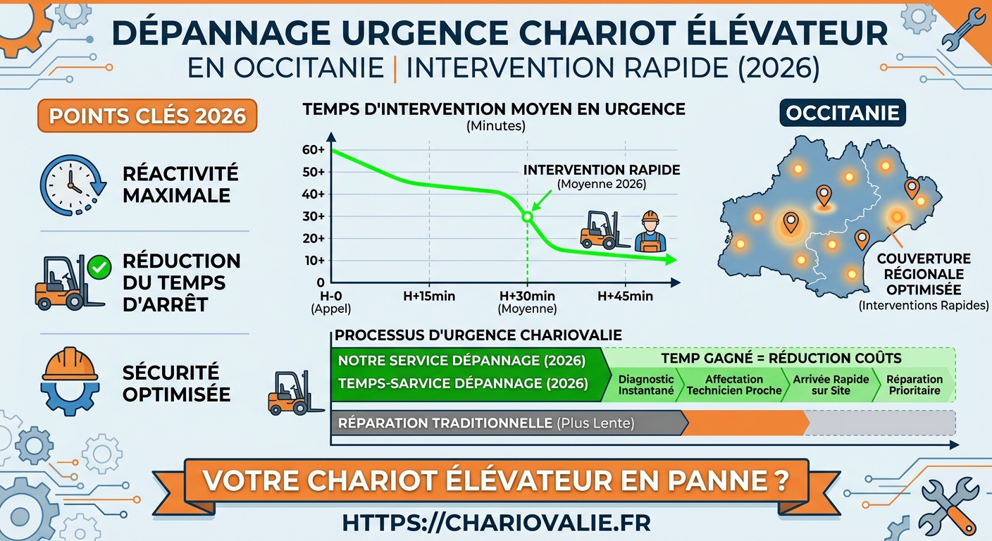 Graphique réduction 40% des délais d'immobilisation dépannage chariot élévateur Occitanie
