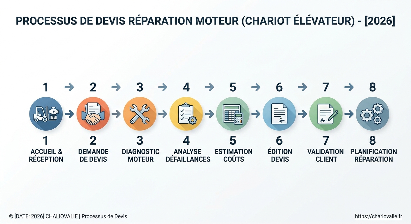 Devis réparation moteur chariot élévateur : le guide 5 Schéma de processus du diagnostic au devis réparation moteur chariot élévateur