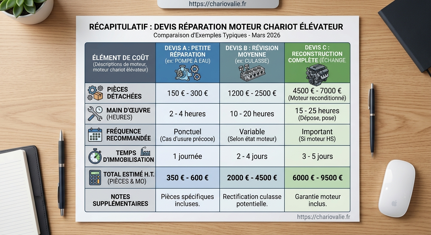 Devis réparation moteur chariot élévateur : le guide 4 Comparatif des coûts de réparation moteur chariot élévateur par type de motorisation