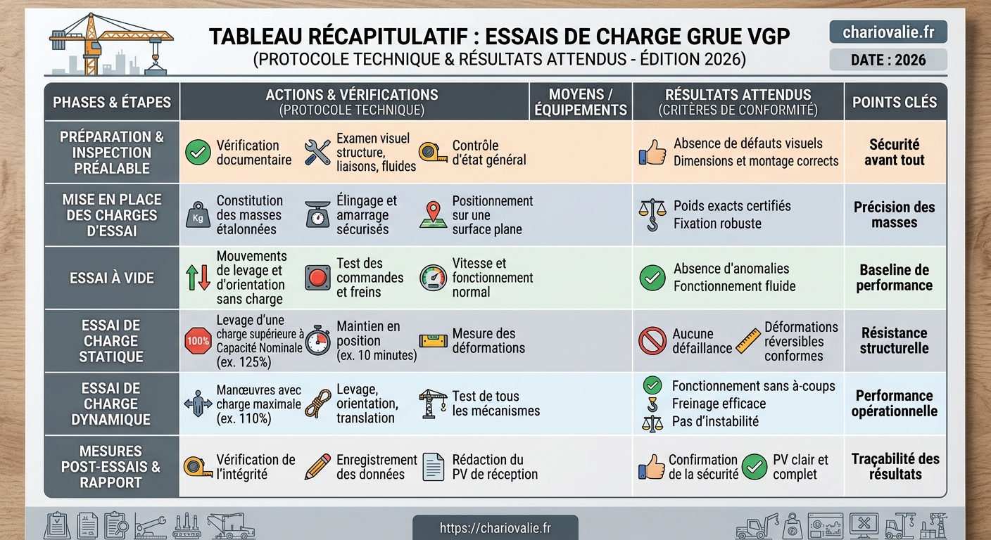 Essais de charge VGP grue : protocole et résultats attendus 4 Tableau des coefficients de surcharge et tolérances lors des essais de charge VGP grue