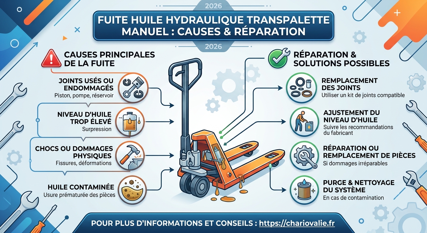 Graphique de répartition des causes de fuites hydrauliques sur transpalettes manuels
