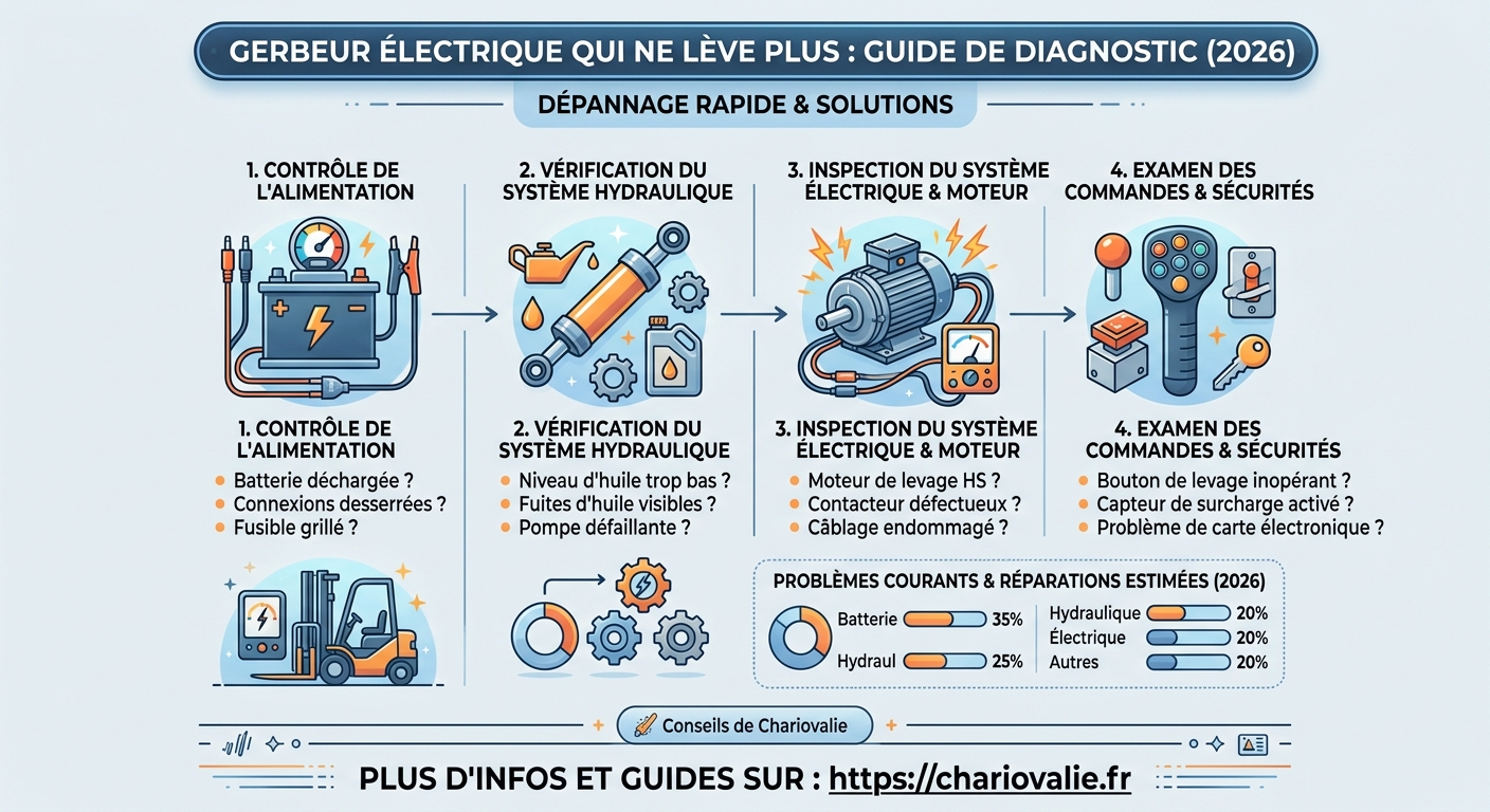Graphique répartition des causes de pannes d'un gerbeur électrique qui ne lève plus