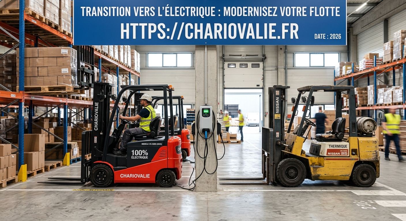 Passer sa flotte de chariots thermiques à l'électrique 2 Chariot élévateur électrique en opération dans un entrepôt logistique moderne