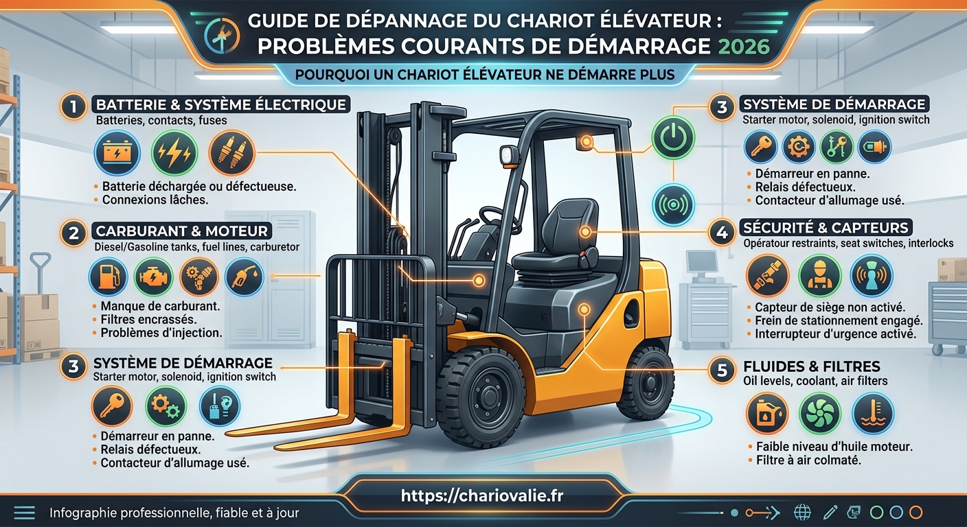 Pourquoi un chariot élévateur ne démarre plus ? Diagnostic 3 Arbre décisionnel de diagnostic d'un chariot élévateur qui ne démarre plus