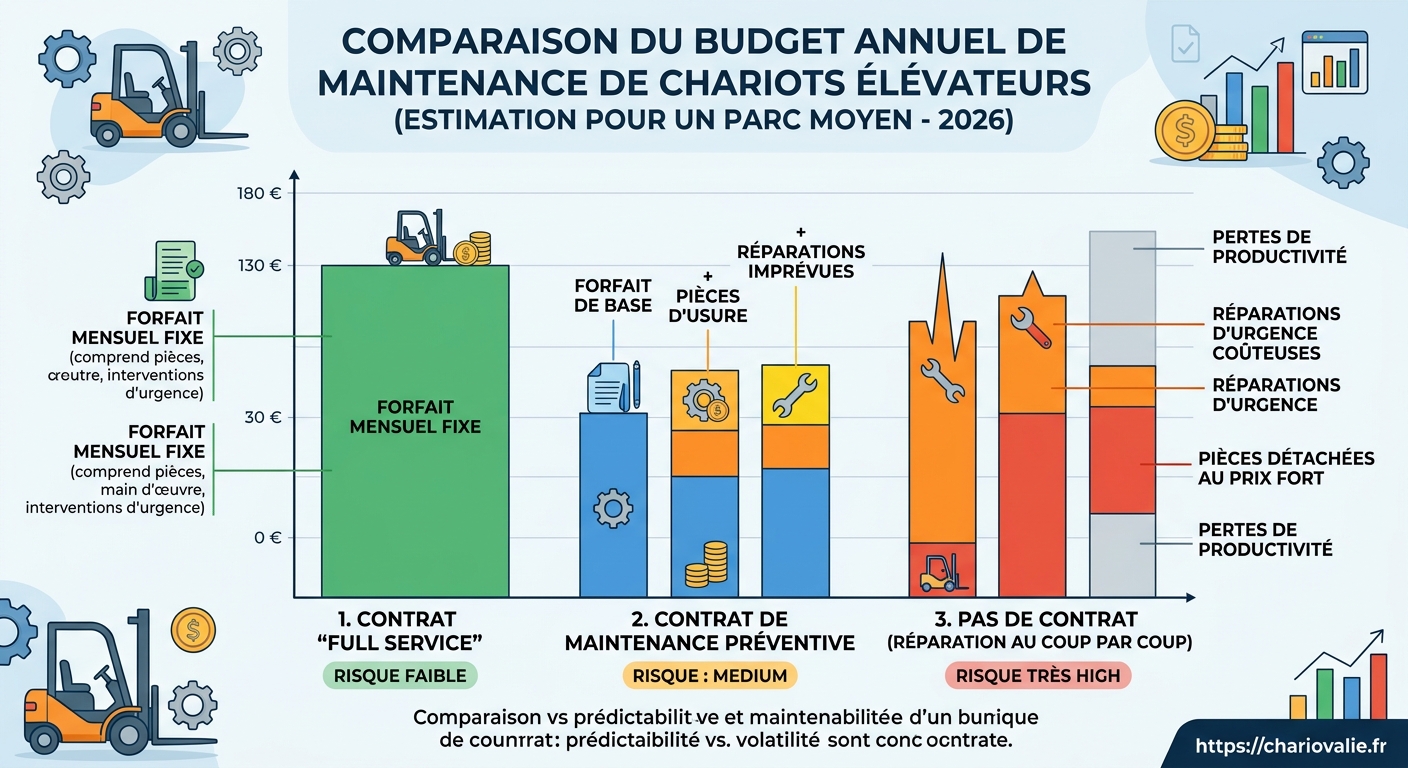 Graphique comparaison coûts full service vs interventions ponctuelles chariot élévateur