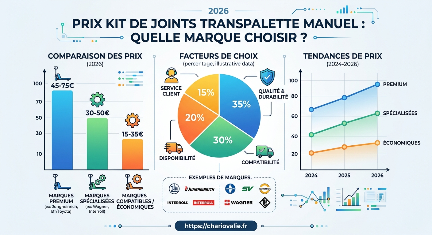 Graphique coûts et durabilité kits de joints transpalette par marque sur 24 mois