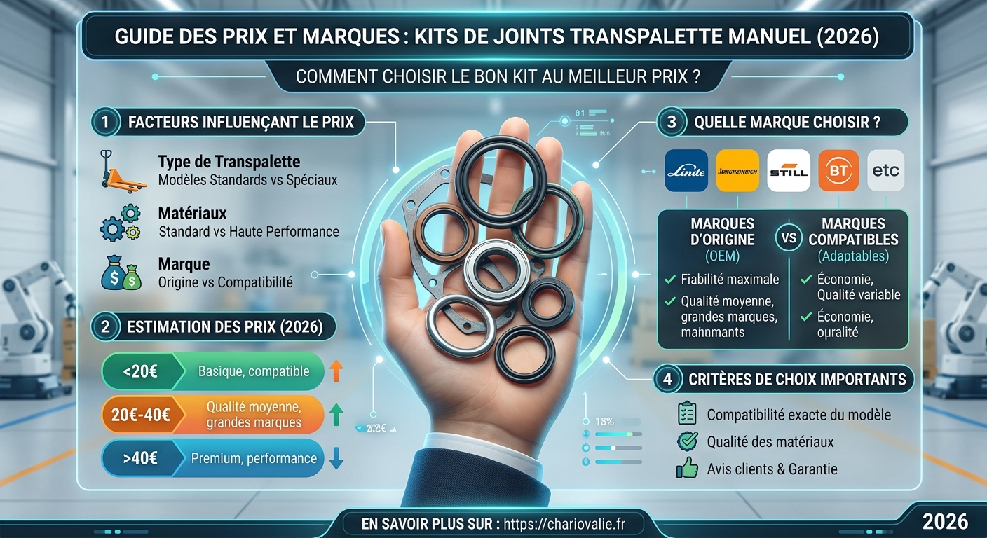 Infographie critères de sélection kit de joints transpalette manuel 2026