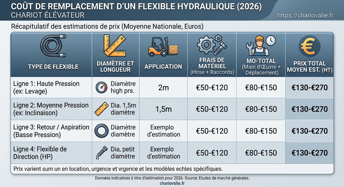 Prix remplacement flexible hydraulique chariot élévateur 5 Comparatif tarifs remplacement flexibles hydrauliques chariot élévateur 2026