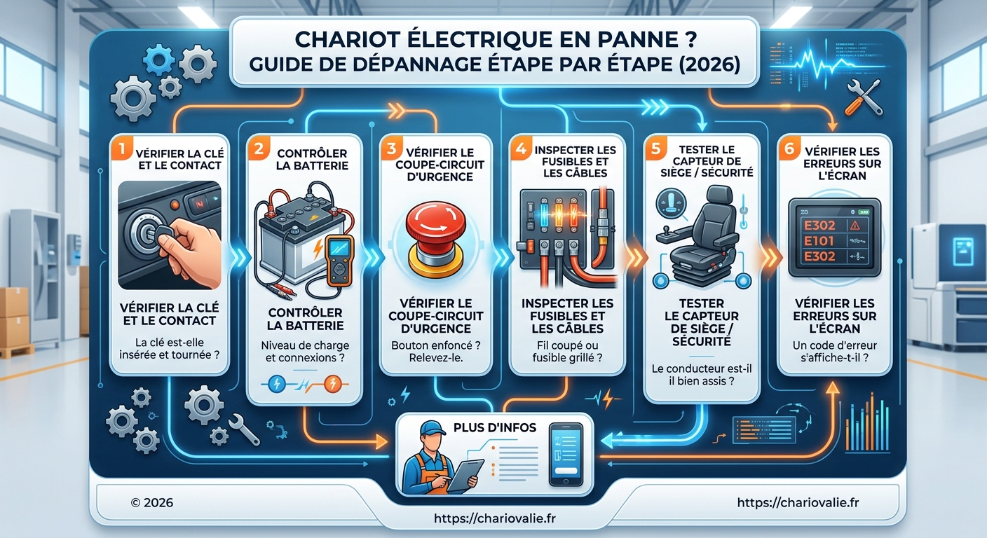Schéma décisionnel des étapes de diagnostic problème démarrage chariot électrique