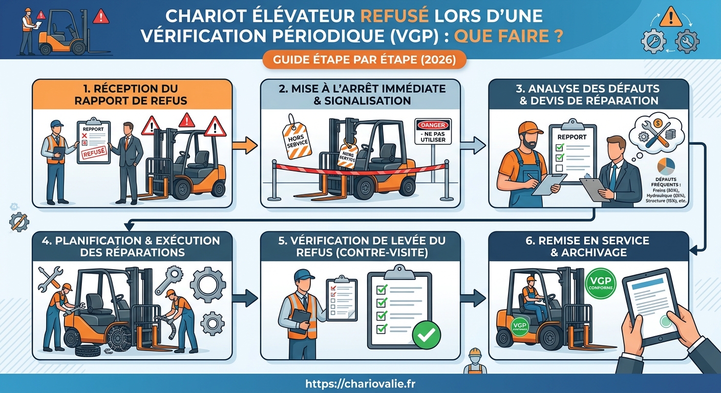Graphique des causes de refus d'un chariot élévateur lors d'une vérification périodique