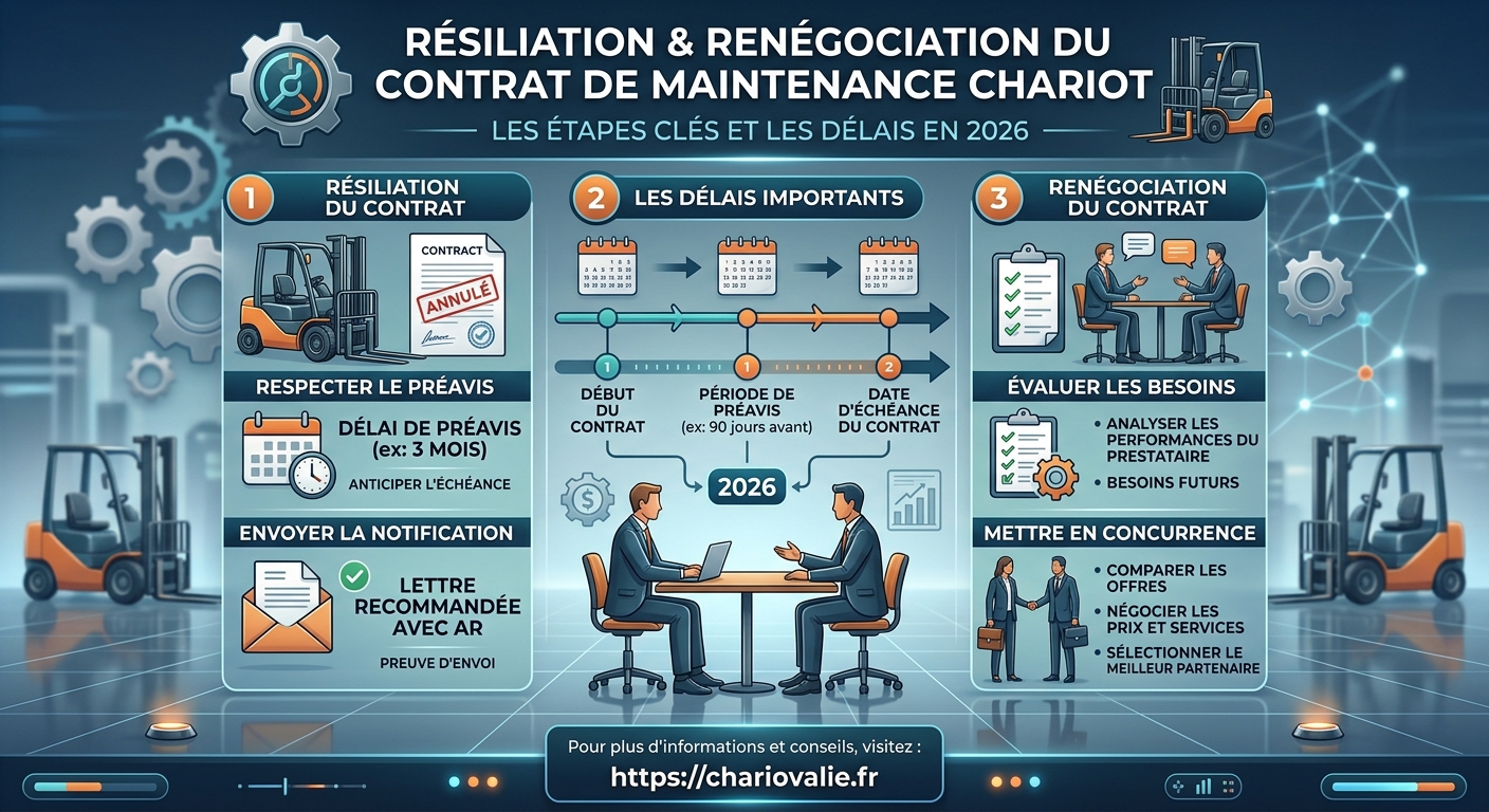 Processus résiliation contrat maintenance chariot élévateur en 5 étapes avec délai de préavis