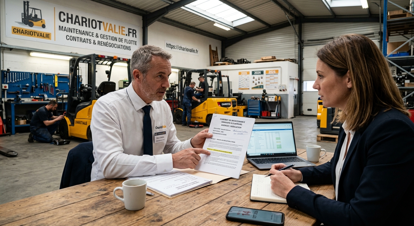 Document de résiliation contrat maintenance chariot élévateur sur un bureau
