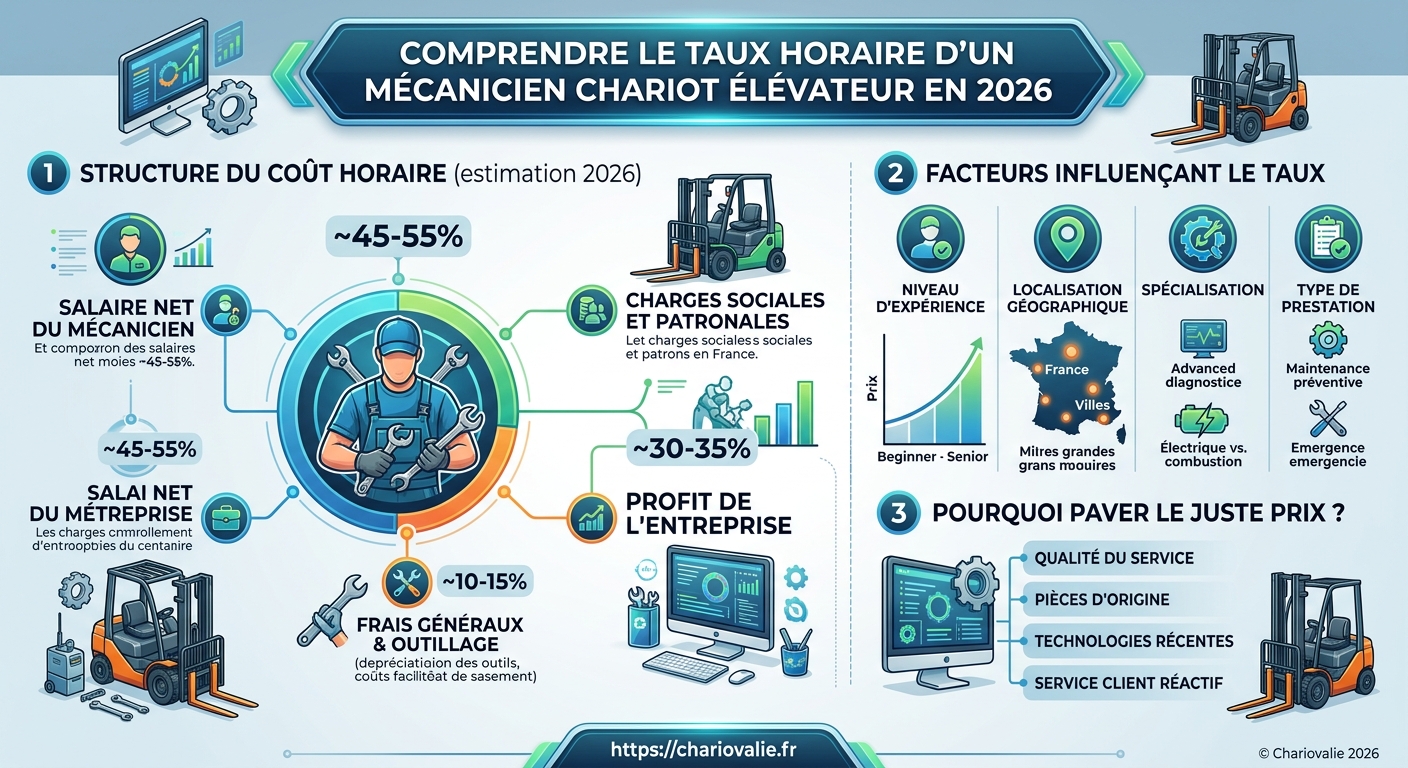 Taux horaire mécanicien chariot élévateur : tarifs & conseils 3 Facteurs influençant le taux horaire mécanicien chariot élévateur 2026