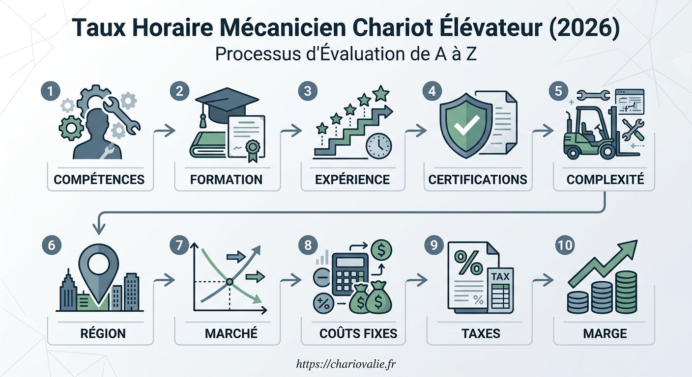 Taux horaire mécanicien chariot élévateur : tarifs & conseils 4 Schéma du calcul du taux horaire mécanicien chariot élévateur en 2026
