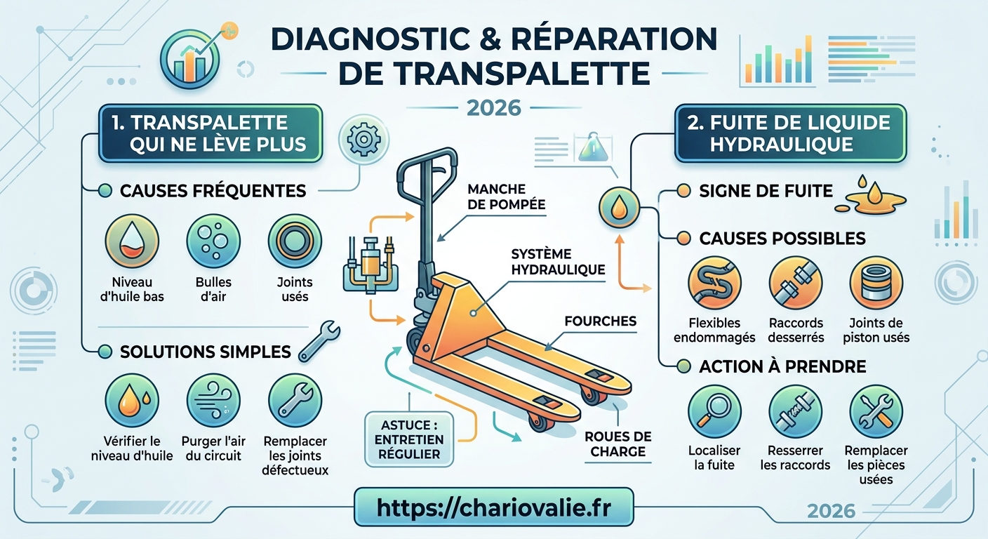 Graphique des causes de pannes d'un transpalette qui fuit ou ne lève plus