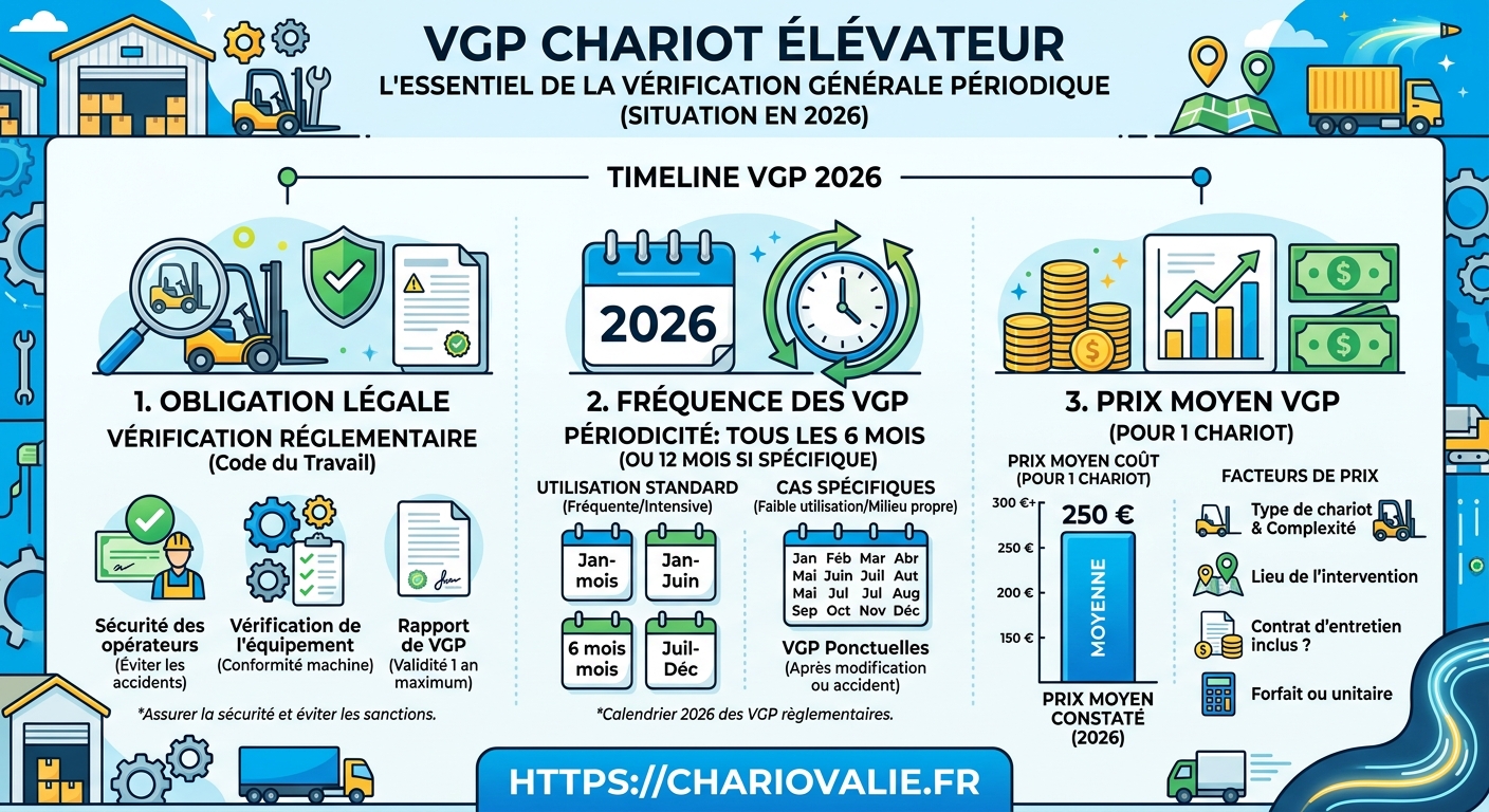 VGP Chariot Élévateur : Obligation, Fréquence et Prix 2026 4 Graphique comparatif fréquence VGP chariot élévateur et coûts moyens 2026