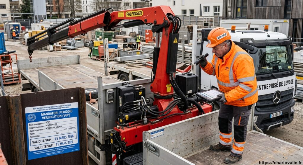 Contrôle technique VGP sur une grue auxiliaire de chargement sur camion
