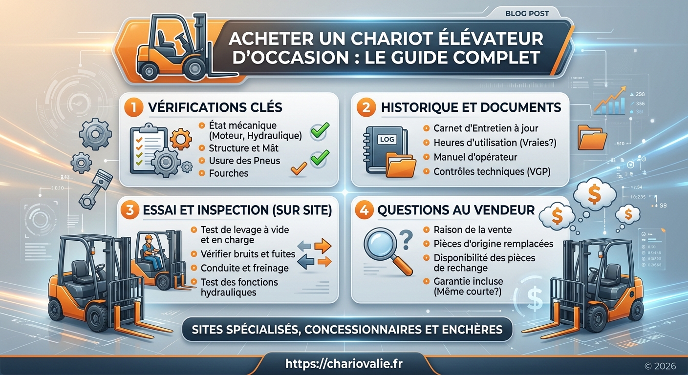 Infographie du processus décisionnel pour acheter un chariot élévateur d'occasion