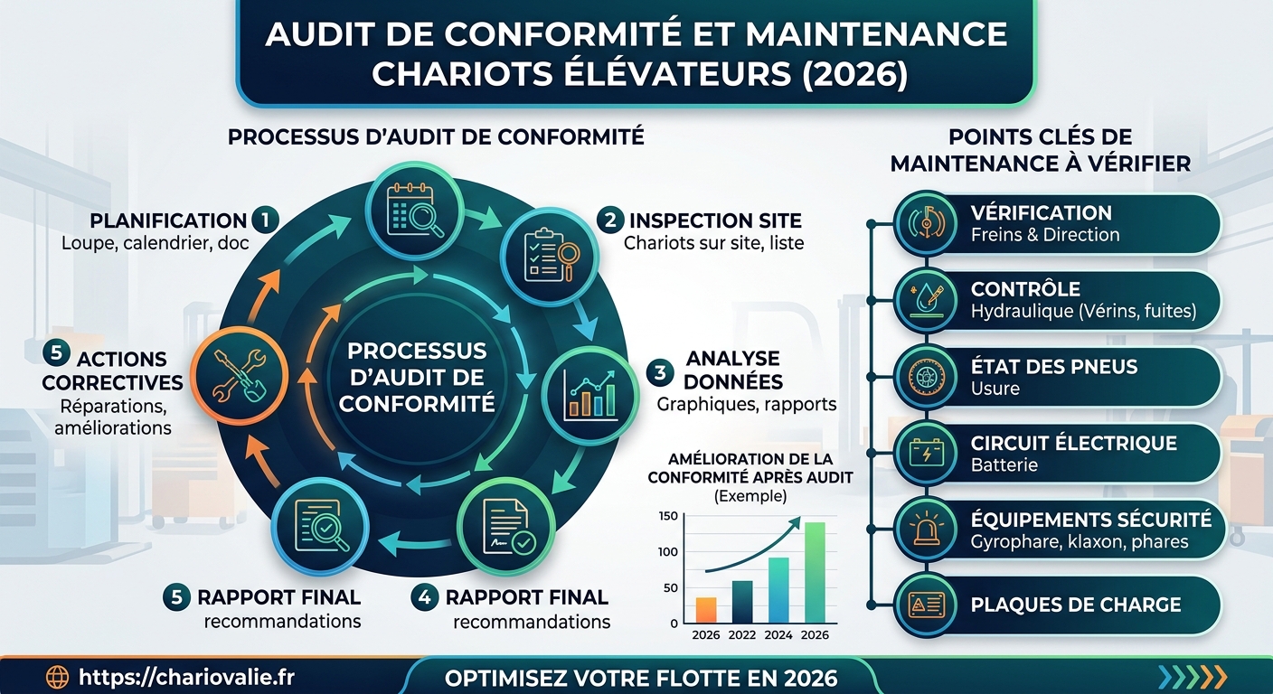 Audit conformité chariots élévateurs : process à vérifier 6 Comparaison des écarts de conformité réglementaire avant et après audit maintenance