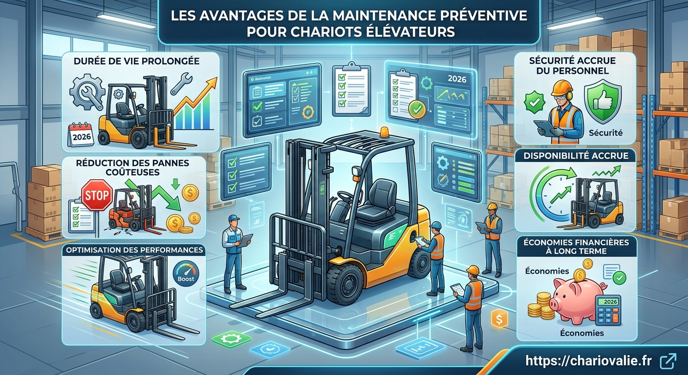 Infographie du cycle de maintenance préventive chariot élévateur en 5 étapes