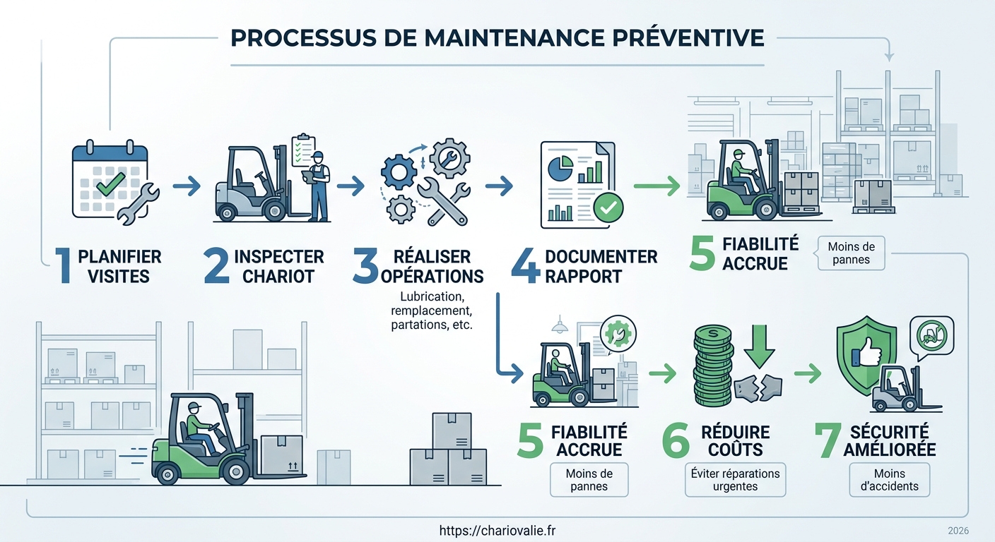 Schéma de processus de la maintenance préventive d'un chariot élévateur