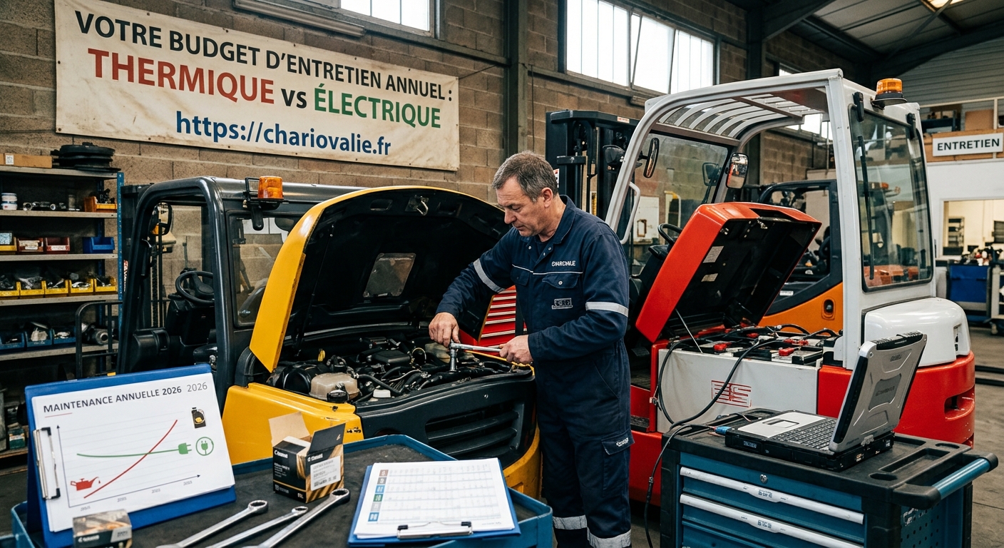 Budget entretien chariot frontal : thermique vs électrique 2 Maintenance technique d'un chariot élévateur frontal en entrepôt