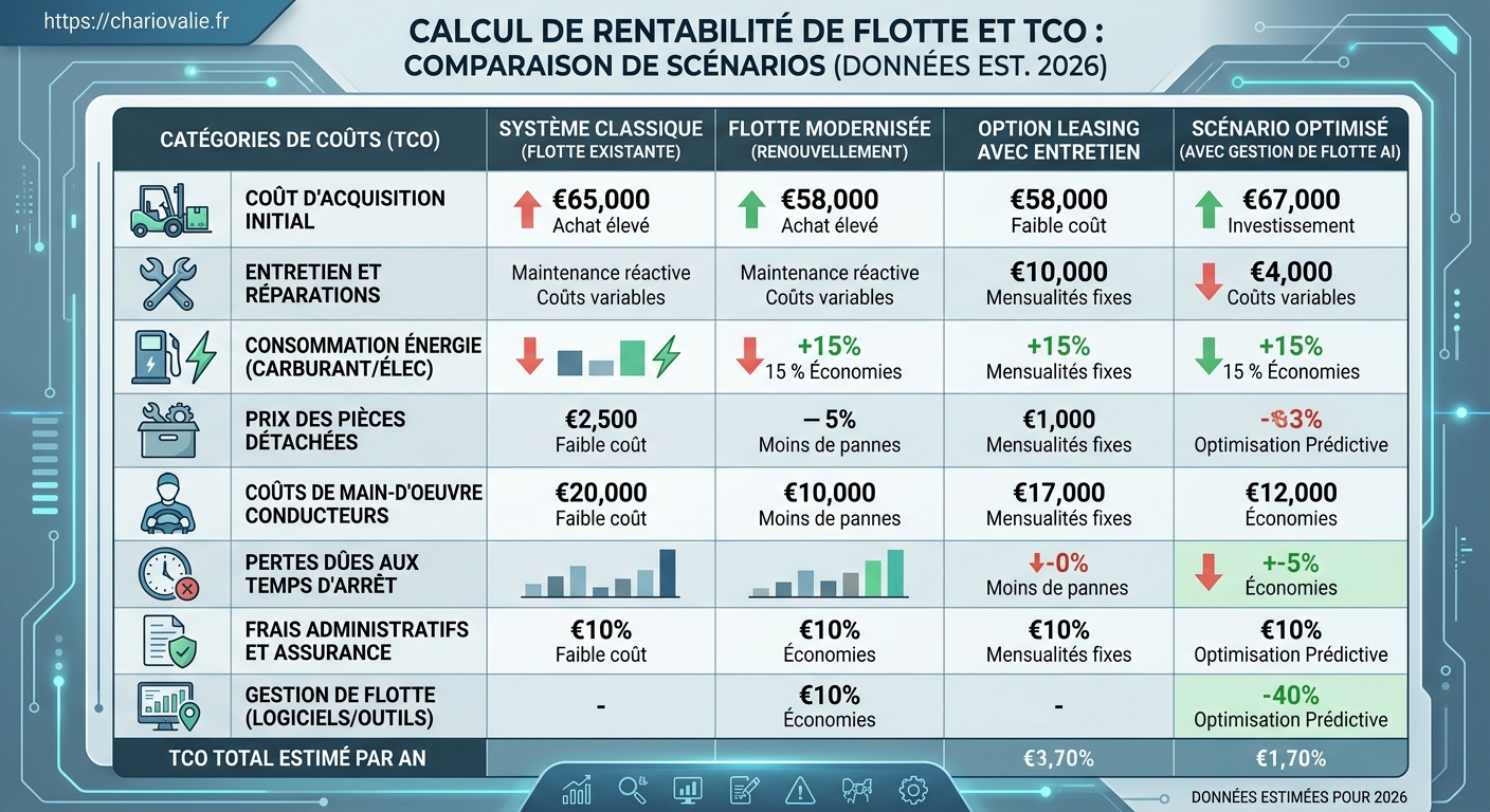 Comparatif du TCO pour chariots élévateurs en 2026 par type d'énergie