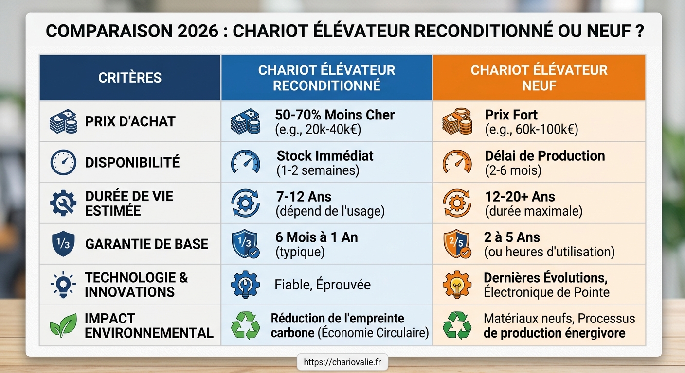 Analyse des avantages et inconvénients des chariots de manutention neuf vs reconditionné