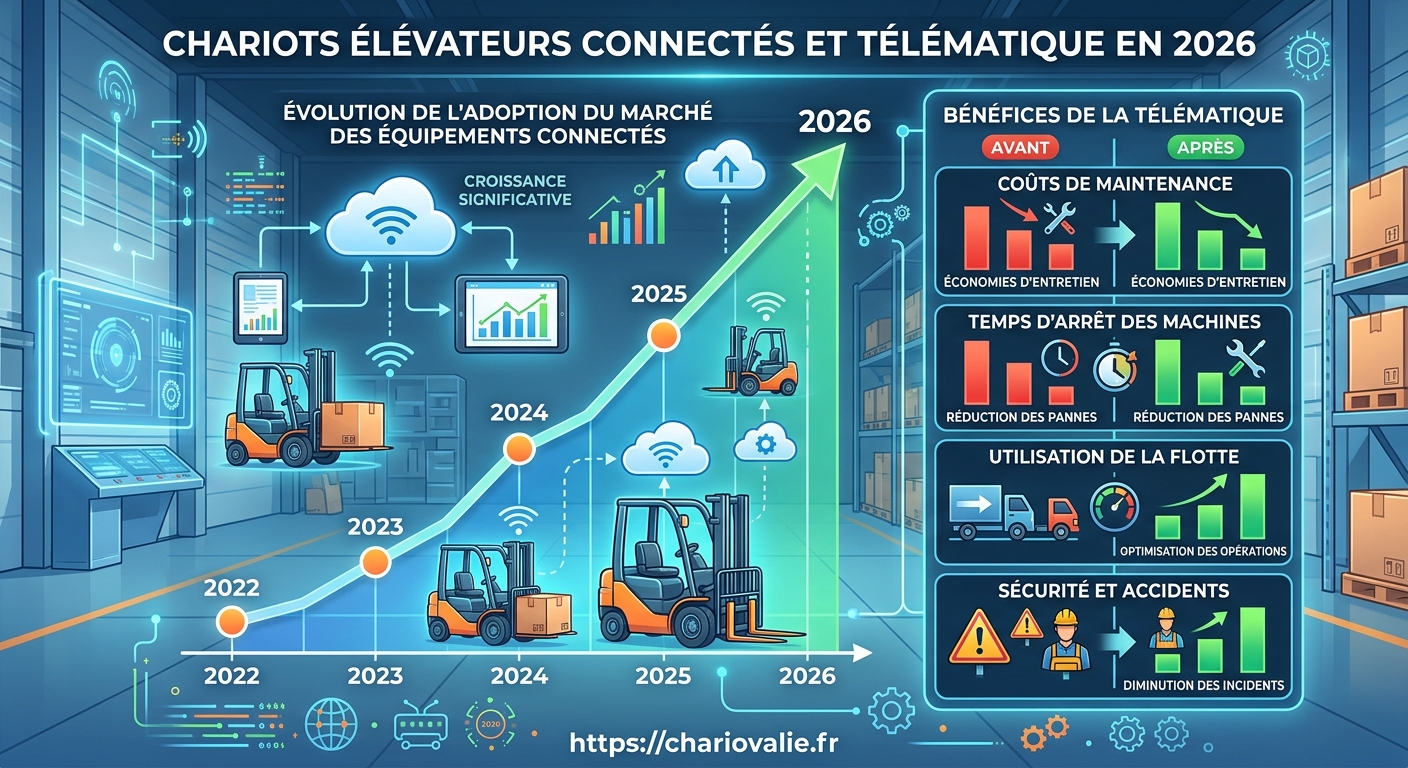 Graphique adoption chariots élévateurs connectés et télématique industrielle
