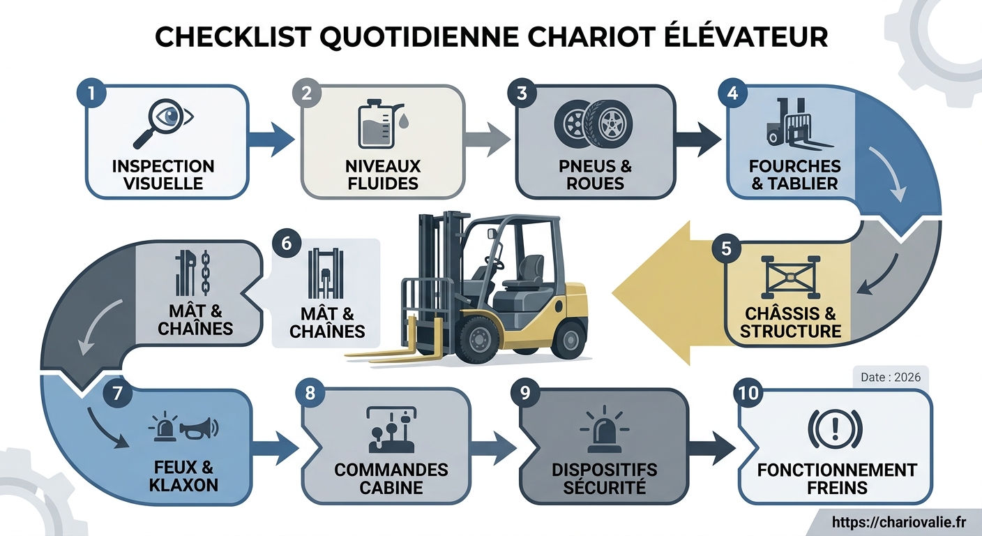 Schéma de processus de mise en service chariot élévateur 2026