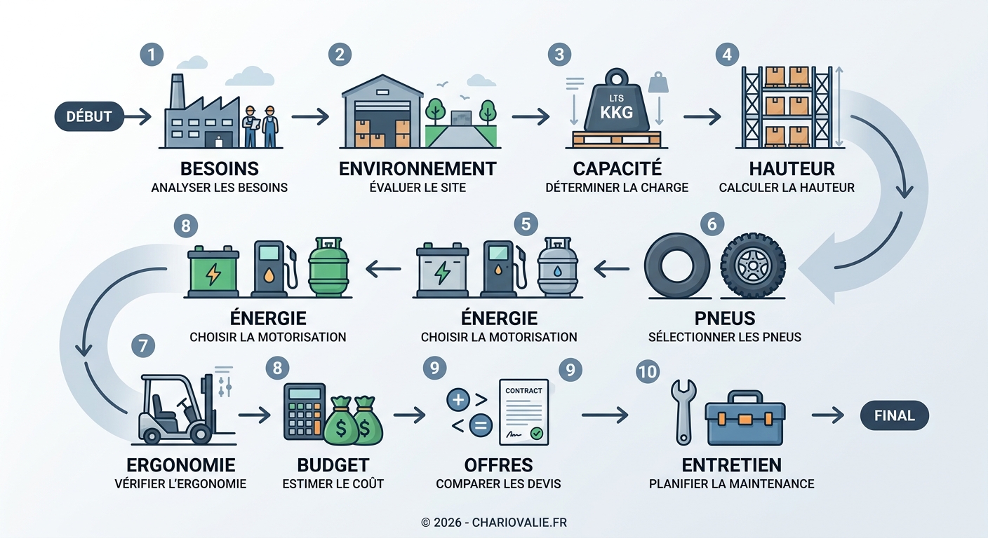 Comment choisir un chariot élévateur ? Guide complet 6 Processus de sélection d'un chariot élévateur de l'analyse de charge à la maintenance