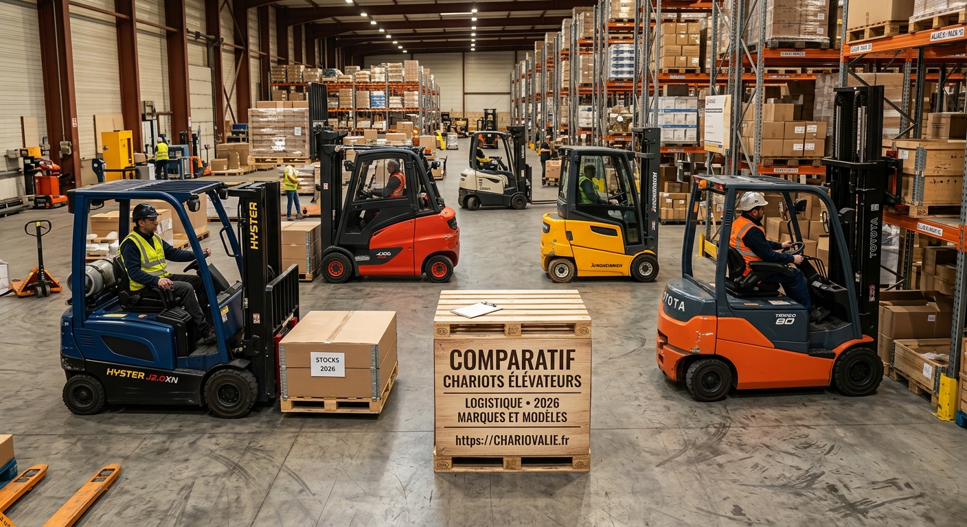 Comparatif marques et modèles de chariots élévateurs en entrepôt logistique