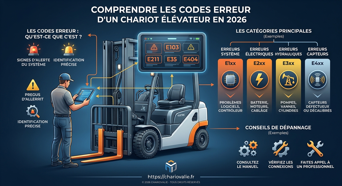 Comprendre les codes erreur d'un chariot élévateur : guide 5 Infographie arbre de décision diagnostic codes erreur chariot élévateur