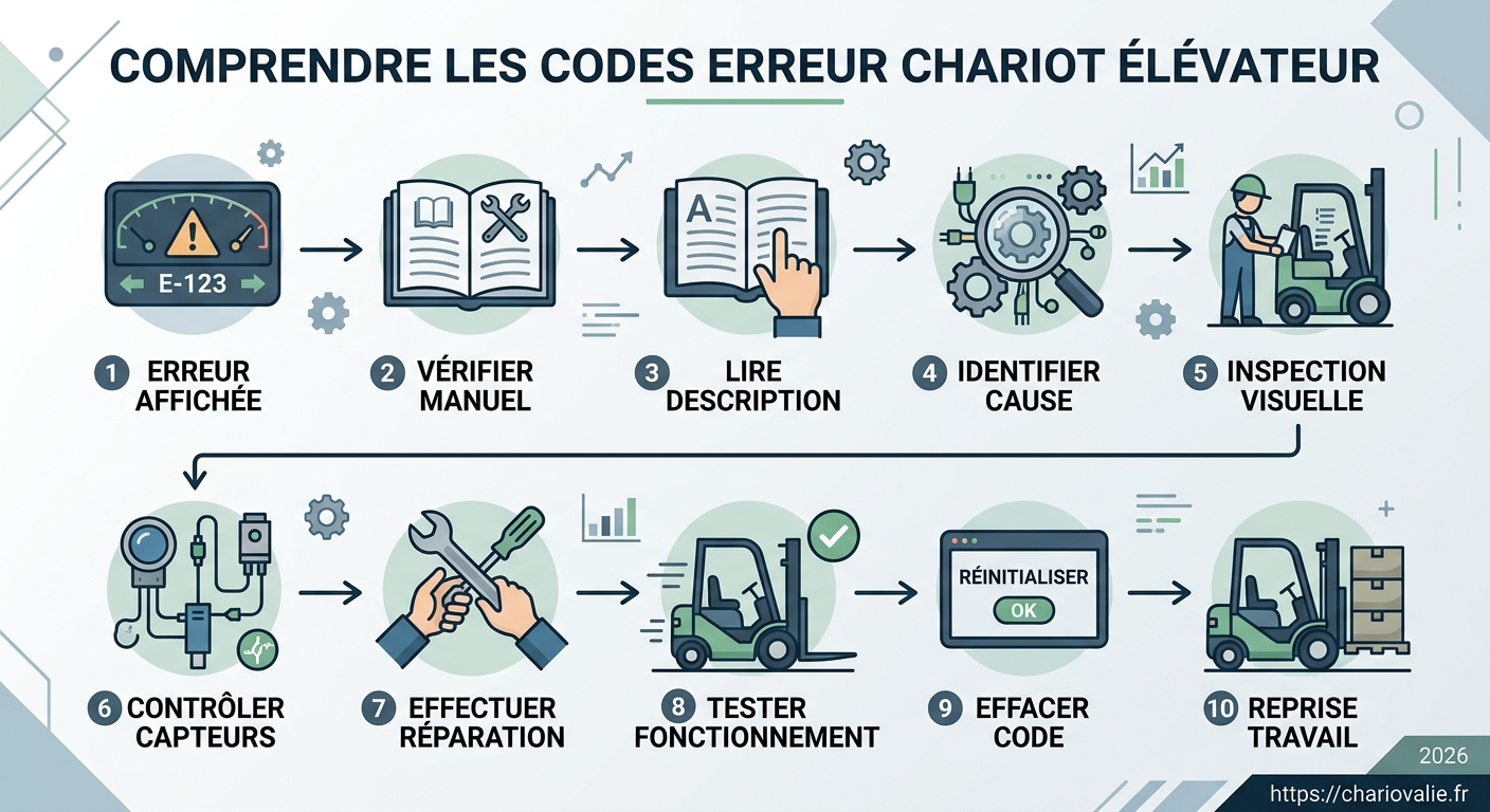 Comprendre les codes erreur d'un chariot élévateur : guide 6 Schéma processus diagnostic et réinitialisation codes erreur chariot élévateur