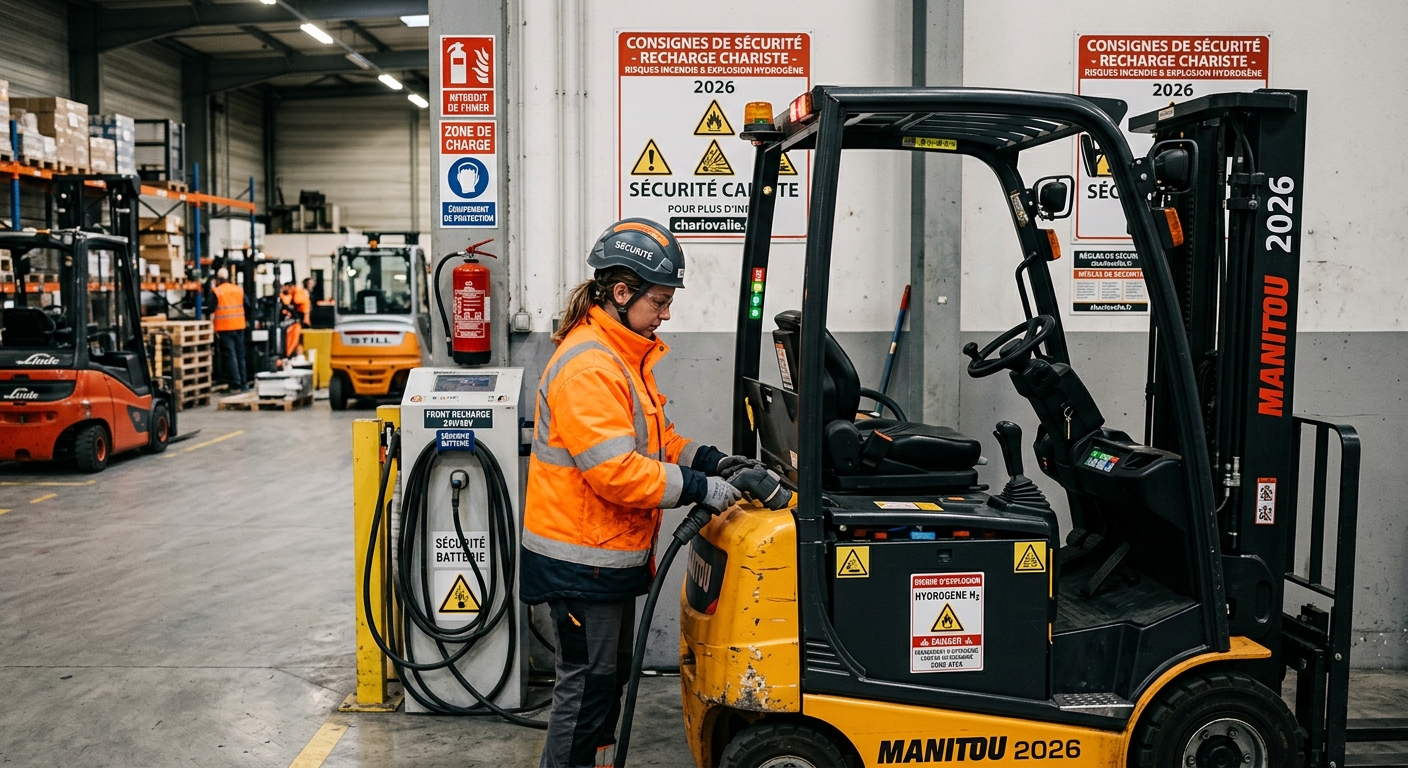 Cariste appliquant les consignes de sécurité lors de la recharge hydrogène