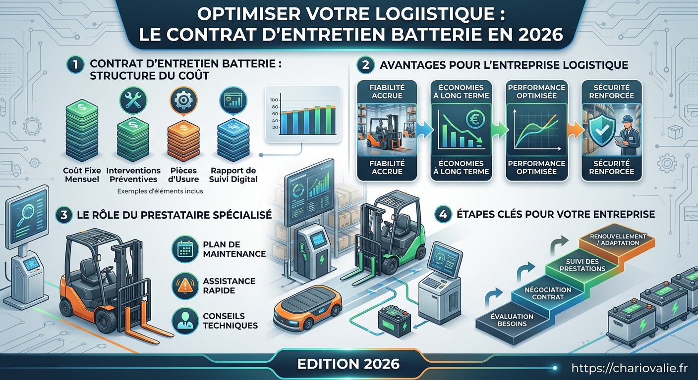 Contrat entretien batterie manutention : coûts et avantages 3 Infographie coûts et avantages contrat entretien batterie manutention logistique