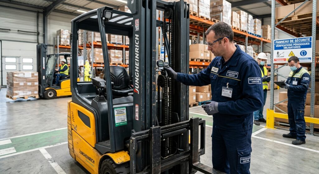 Inspection technique de sécurité sur un engin de levage industriel