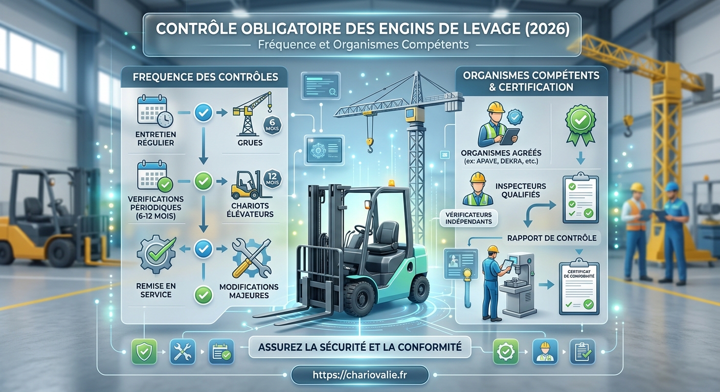 Schéma du processus de vérification et fréquence du contrôle obligatoire engin de levage