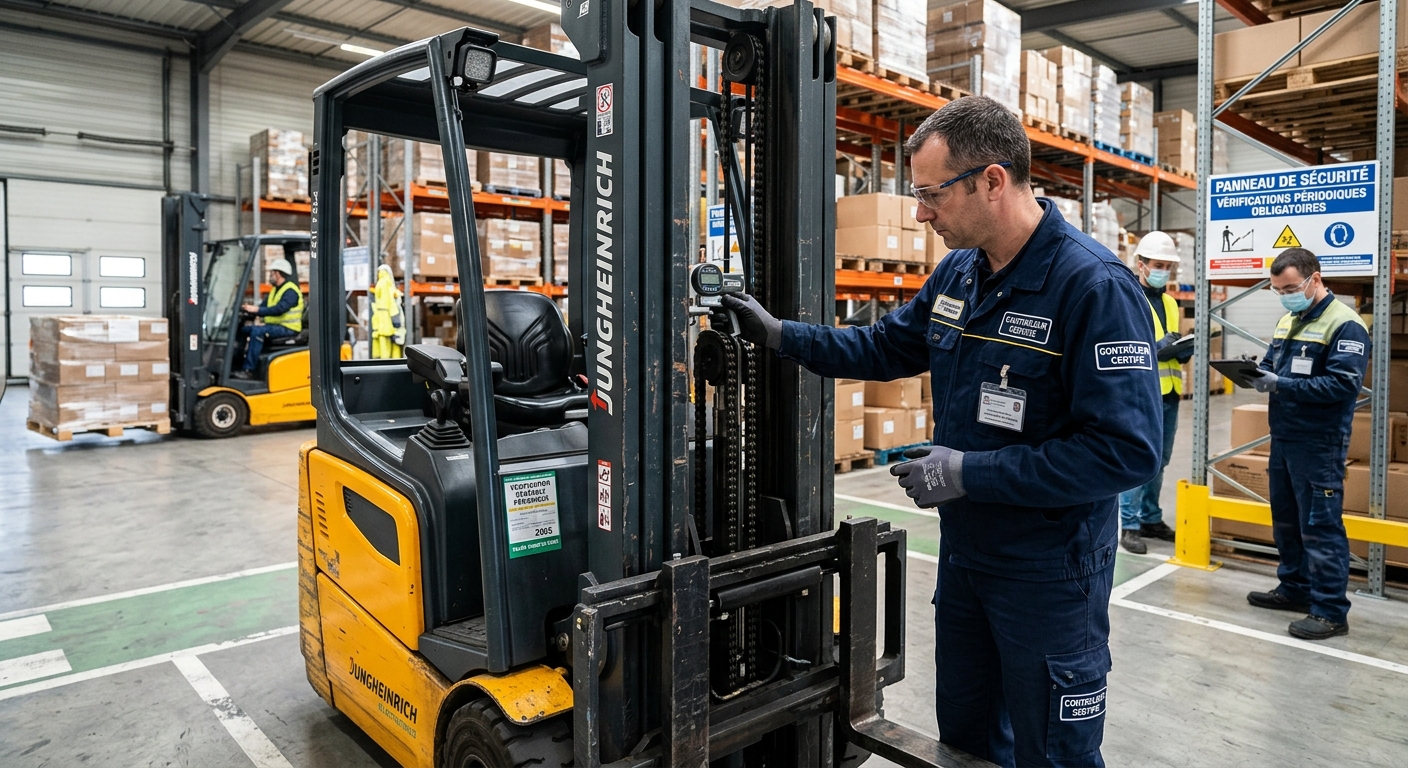 Inspection technique de sécurité sur un engin de levage industriel