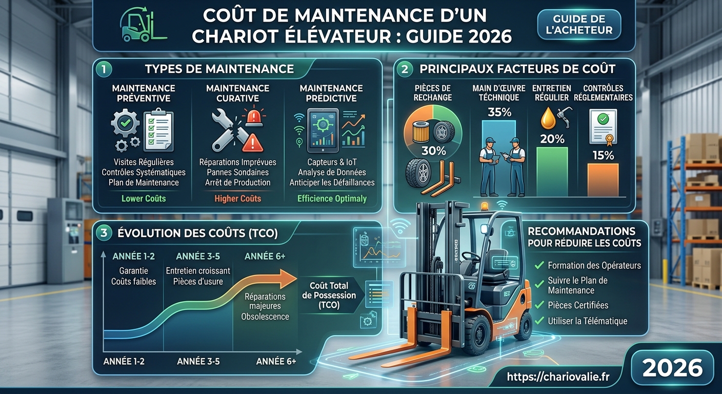 Infographie répartition du coût de maintenance d'un chariot élévateur en 2026