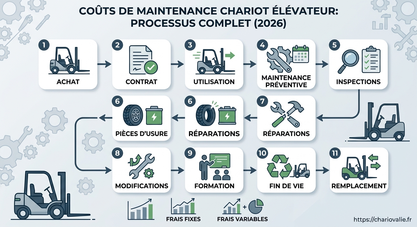 Schéma de processus du calcul du coût de maintenance d'un chariot élévateur en 2026
