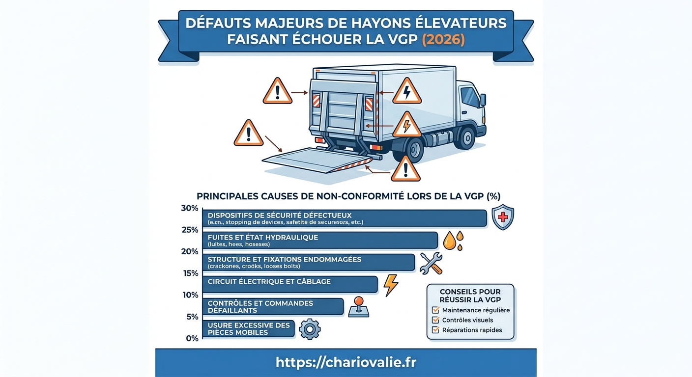 Répartition des défauts majeurs hayon élévateur qui font échouer la VGP