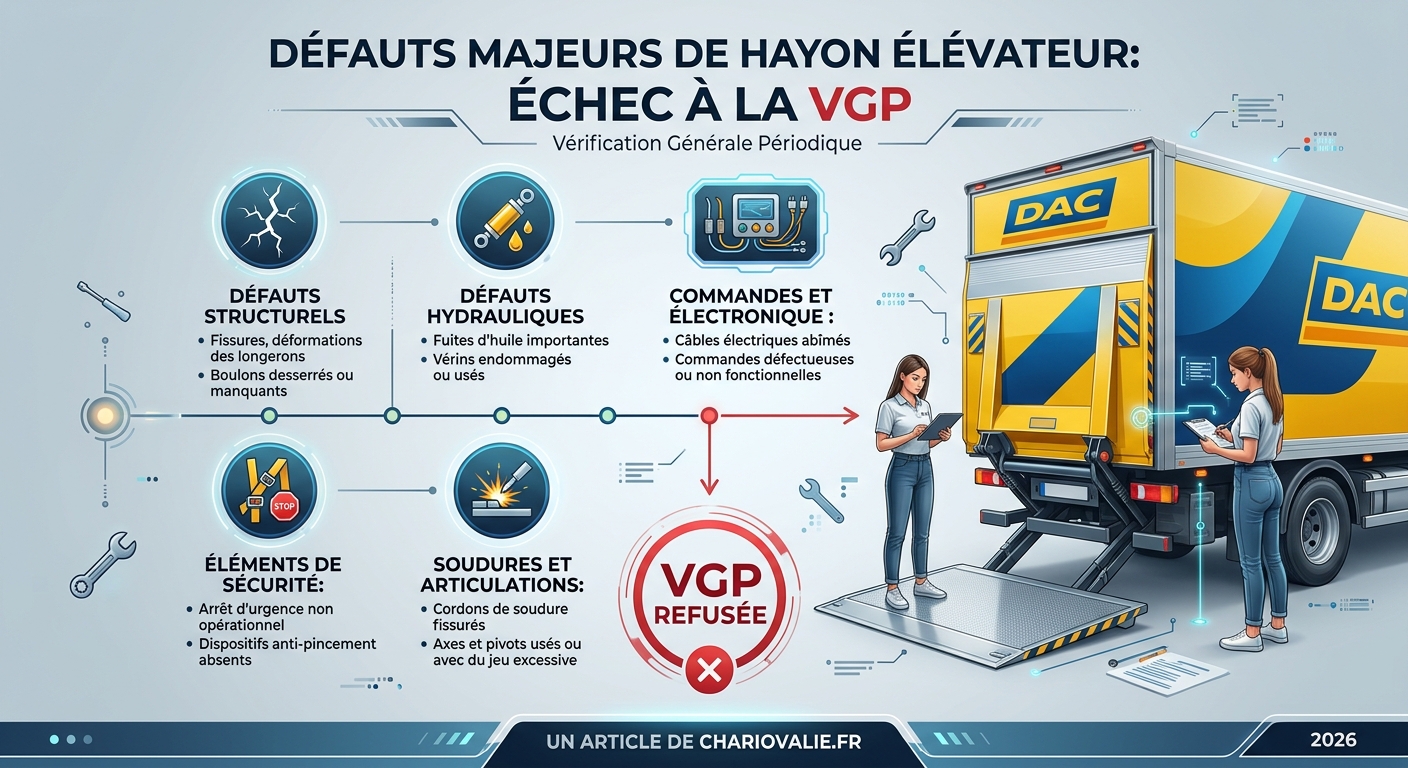 Liste des 7 défauts critiques entraînant un refus de VGP hayon élévateur