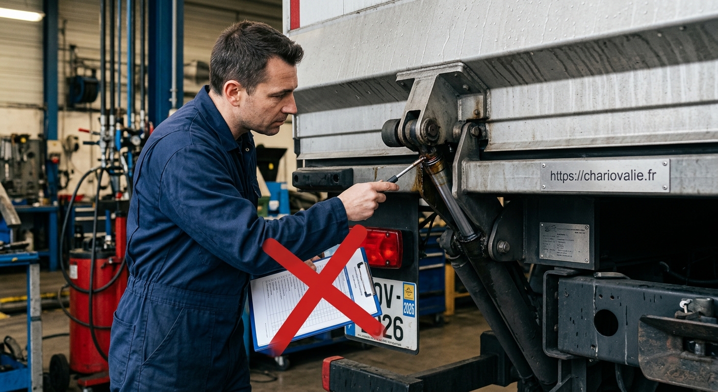 Inspection technique d'un hayon élévateur avec usure critique avant VGP
