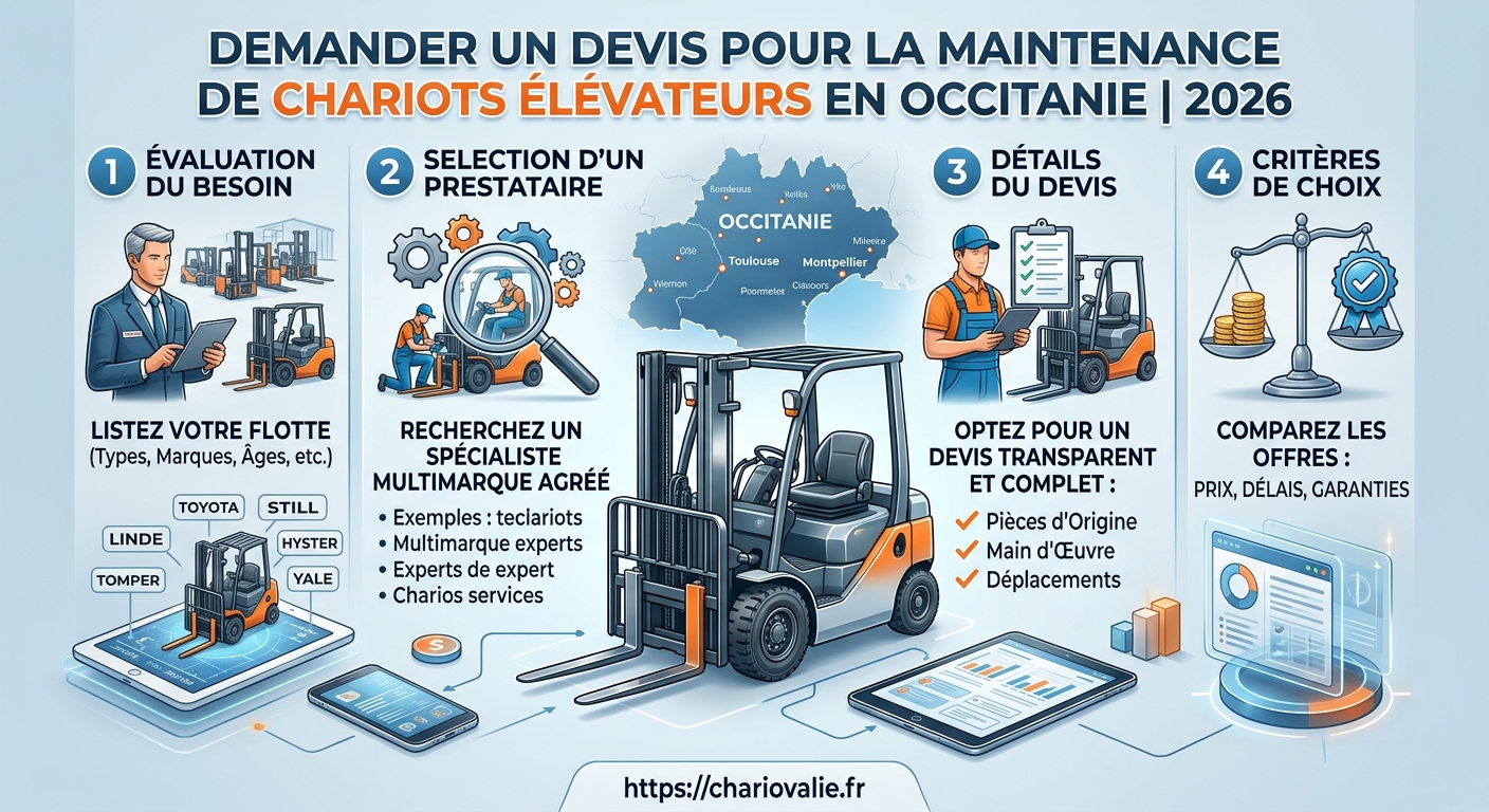 Processus pour obtenir un devis de maintenance multimarque chariot élévateur en Occitanie