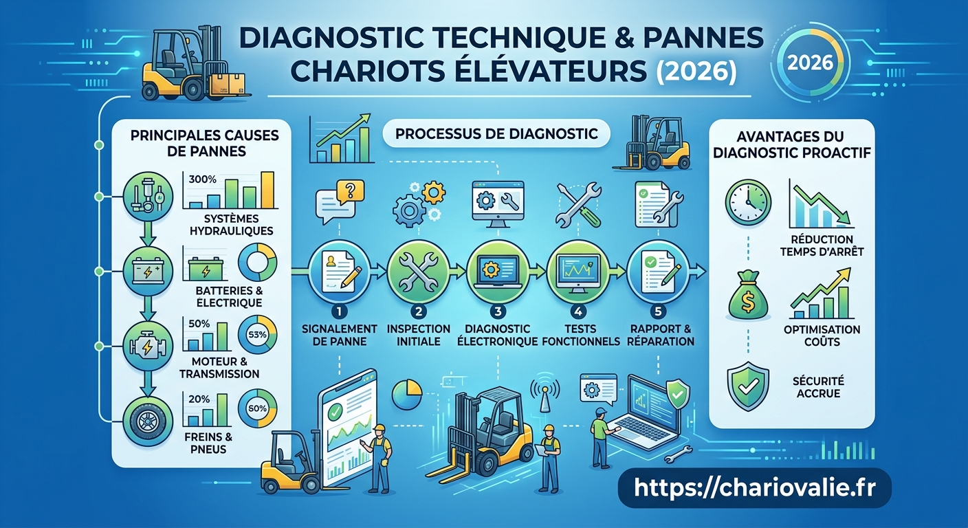 Graphique répartition causes de pannes chariot élévateur en entrepôt logistique 2026